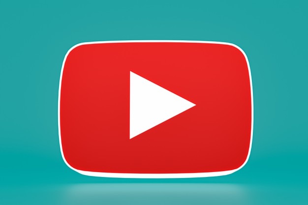 YouTube-logo en videospeler 3D-ontwerp of interface voor videomediaspeler
