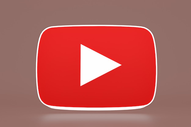 YouTube-logo en videospeler 3D-ontwerp of interface voor videomediaspeler