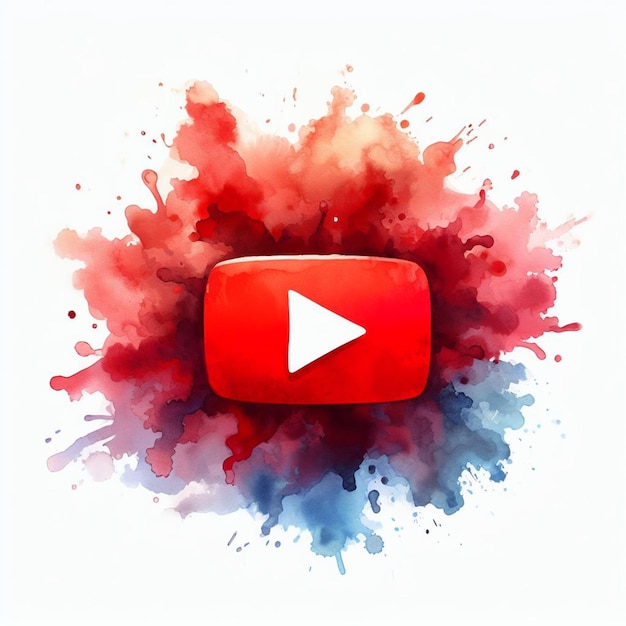 YouTube logo illustratie in waterverf splash op witte achtergrond
