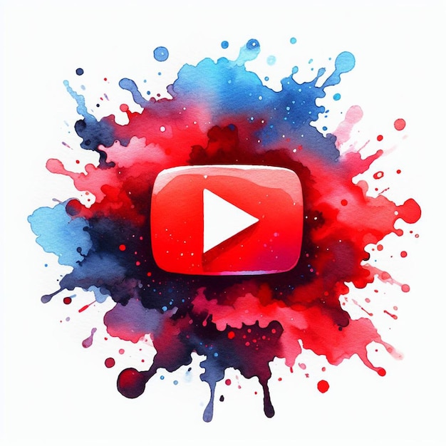 Photo youtube logo illustration in watercolor splash in white background