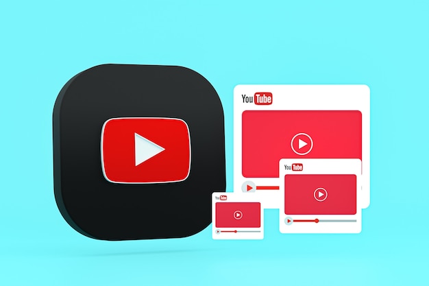 Youtube logo and video player 3d design or video media player interface