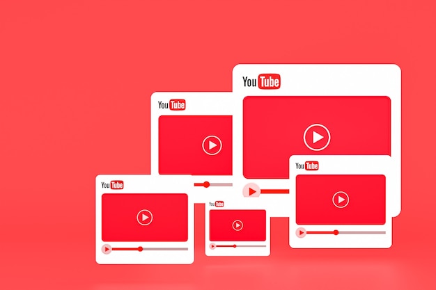 Youtube logo and video player 3d design or video media player interface