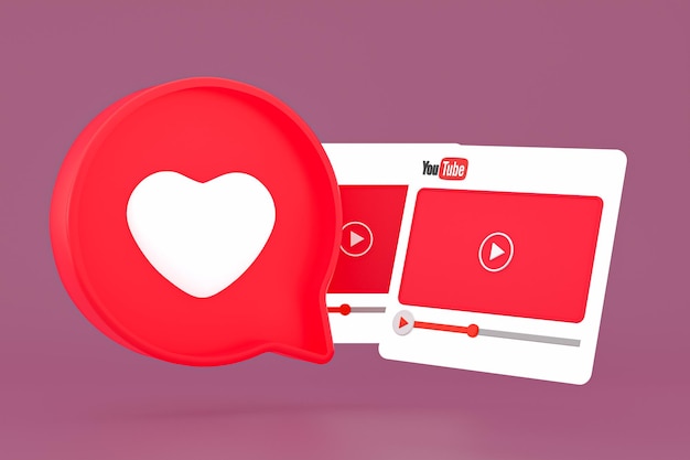 Логотип Youtube и 3D-дизайн видеоплеера или интерфейс видеоплеера