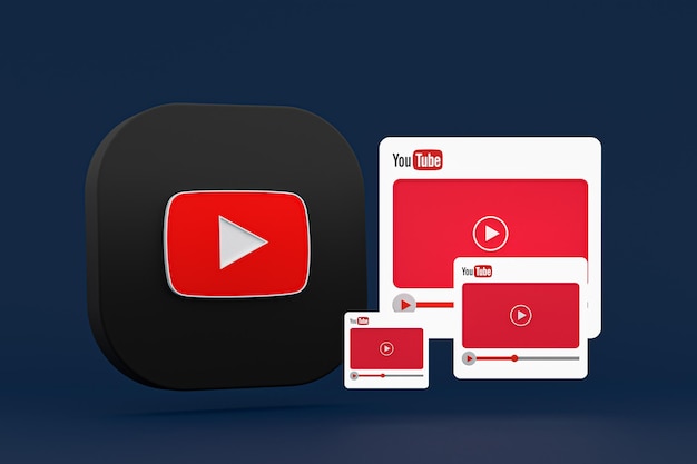 Youtube logo and video player 3d design or video media player interface