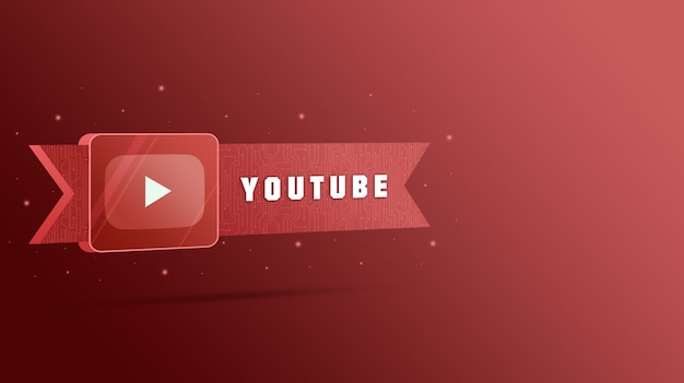 Youtube logo with the inscription on the technological plate 3d