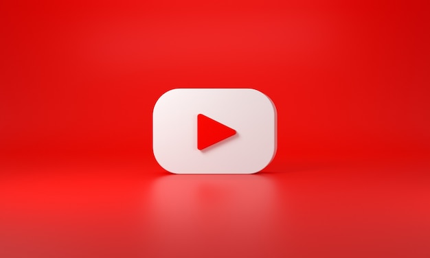 Logo di youtube con spazio per testo e grafica. sfondo rosso. rappresentazione 3d.