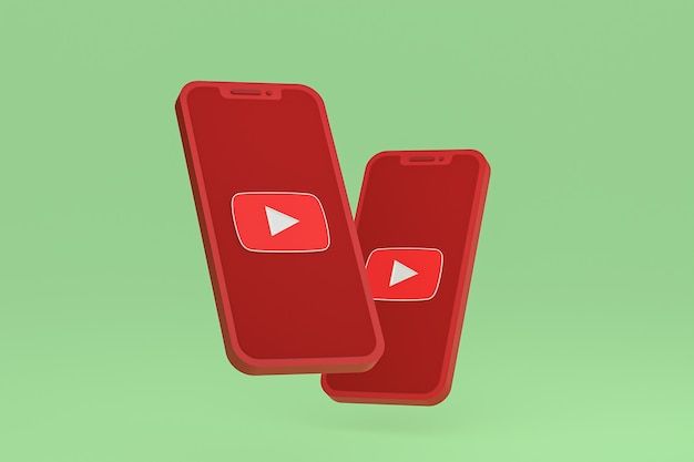 Youtube-pictogram op scherm mobiele telefoons 3d render