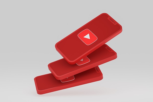 Foto youtube-pictogram op scherm smartphone of mobiele telefoon 3d render