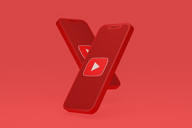 Foto youtube-pictogram op scherm smartphone of mobiele telefoon 3d render