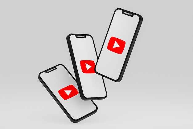 Youtube-pictogram op scherm smartphone of mobiele telefoon 3d render