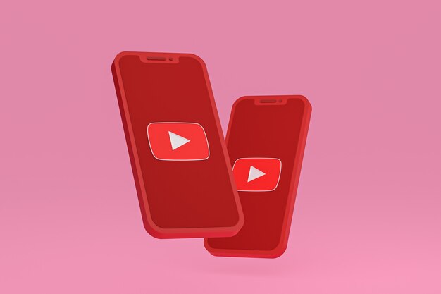 Youtube-pictogram op scherm smartphone of mobiele telefoon 3d render