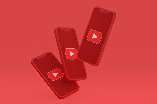 Youtube-pictogram op scherm smartphone of mobiele telefoon 3d render