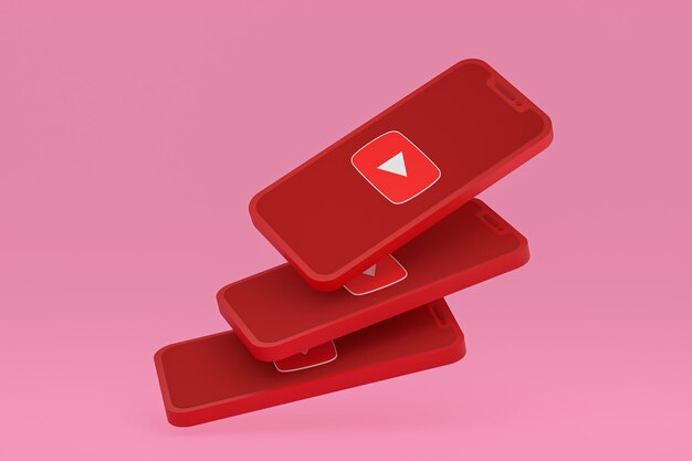 Youtube-pictogram op scherm smartphone of mobiele telefoon 3d render