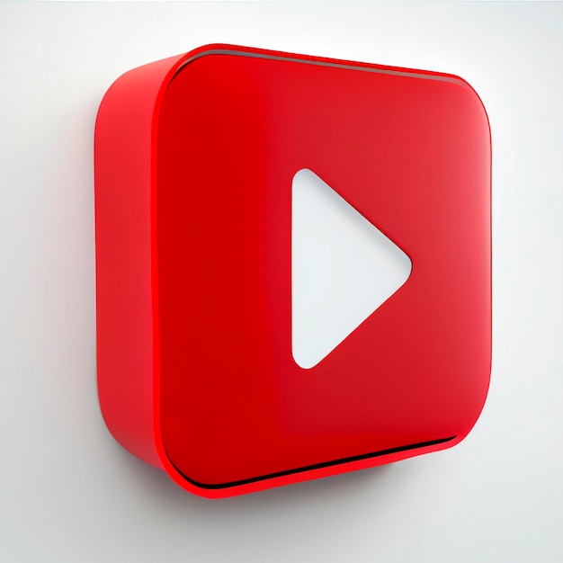 Логотип кнопки воспроизведения YouTube с белым фоном, плавающий в 3D-рендеринге.