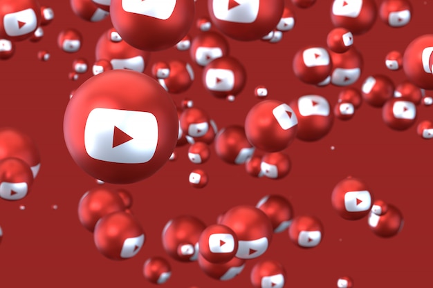Youtube reactions emoji 3d render, social media balloon symbol with youtube icons