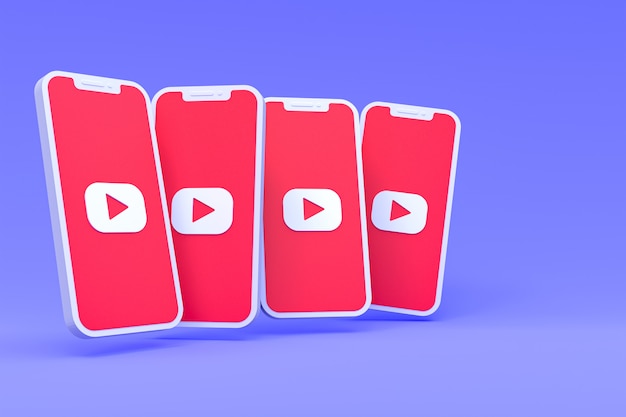 Youtube symbol on smartphones screens