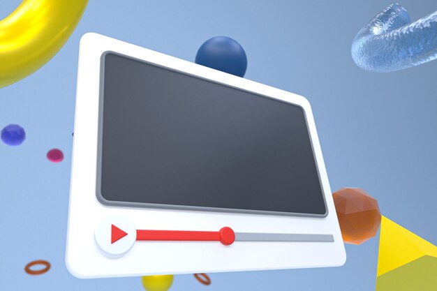 Youtube video player 3d design or video media player interface on abstract geometry background