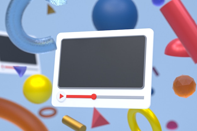 Youtube video player 3d design or video media player interface on abstract geometry