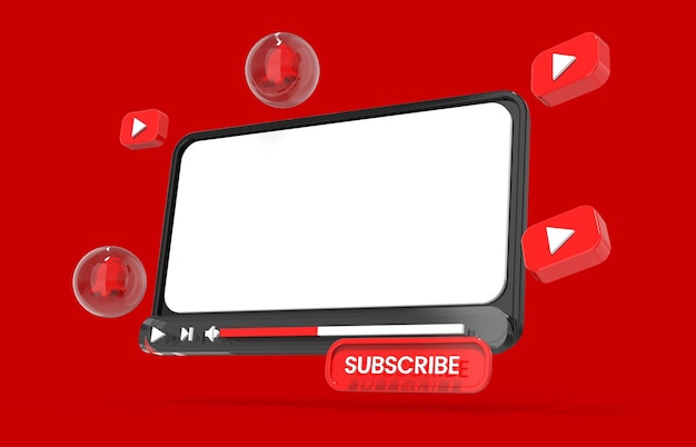 Youtube video player 3d screen design or video media player interface