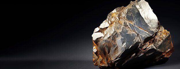 Yttrocolumbite is een zeldzame kostbare natuursteen op een zwarte achtergrond AI gegenereerd Header banner