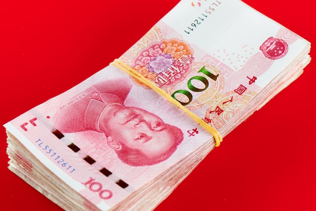 Yuan chinese money rmb on red