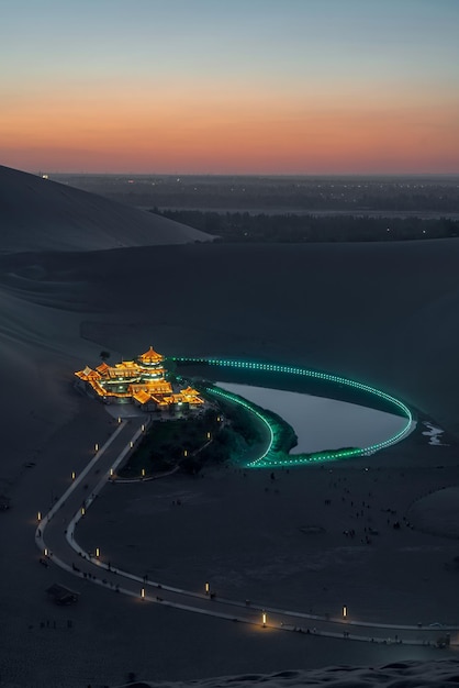 The Yueya Spring in the Mingsha Desert at night