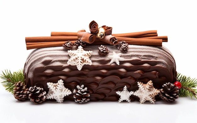 Photo yule log cake with chocolate elegance