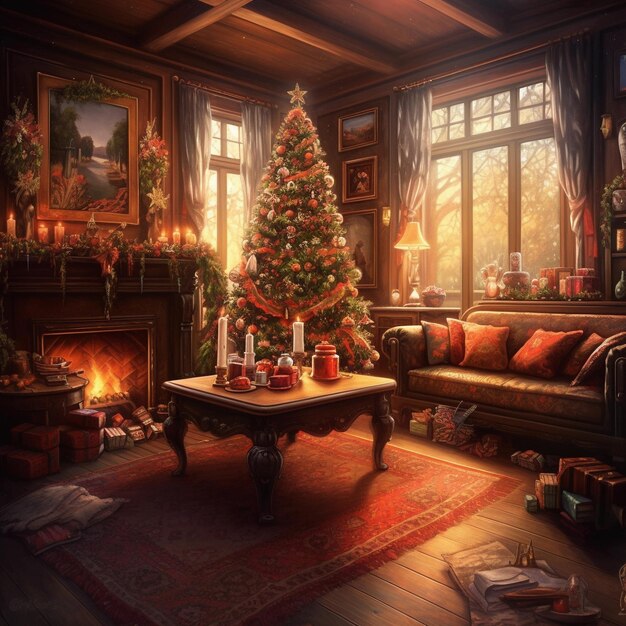 Premium AI Image  Yuletide Magic Embracing Christmas Eve with the Decorated Tree