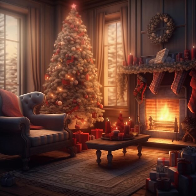 Premium AI Image  Yuletide Magic Embracing Christmas Eve with the Decorated Tree