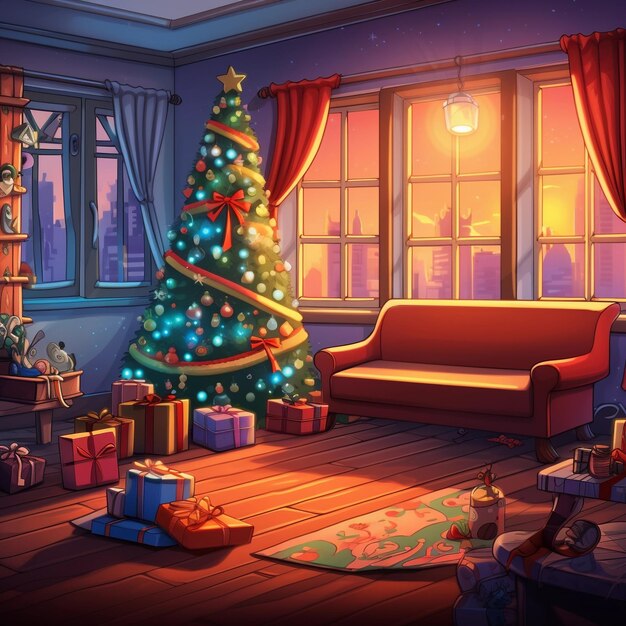 Premium AI Image  Yuletide Magic Embracing Christmas Eve with the Decorated Tree