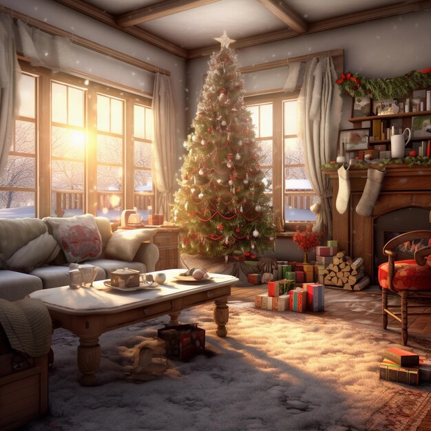 Premium AI Image  Yuletide Magic Embracing Christmas Eve with the Decorated Tree