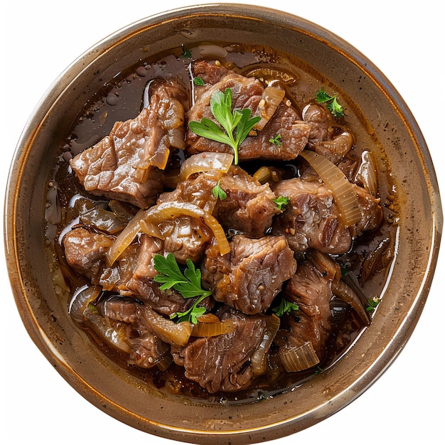 Yummy Cebola Beef Onion Sauce isolated on white background