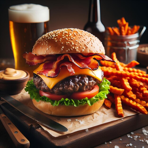 Foto un buon hamburger al formaggio per la tua pubblicità al ristorante.