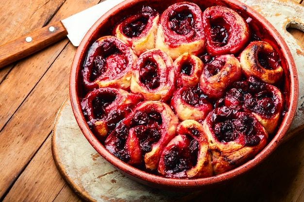 Yummy cottage cheese pie with berries