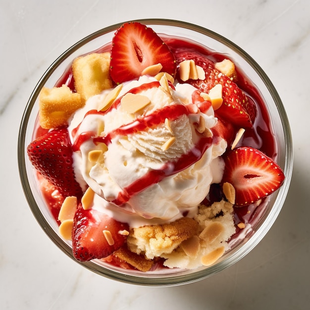 Yummy and delicious strawberry yogurt in a bowl isolated on gray background