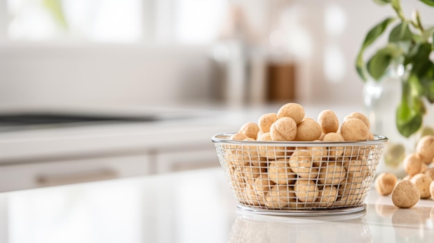 Yummy food in a basket in the modern kitchen