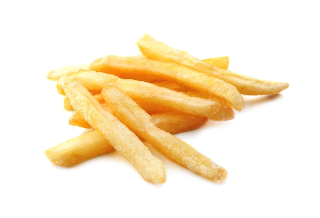 Yummy french fries on white background