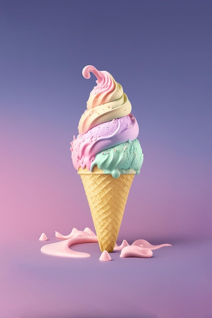 yummy ice cream cone with pastel color on isolated background