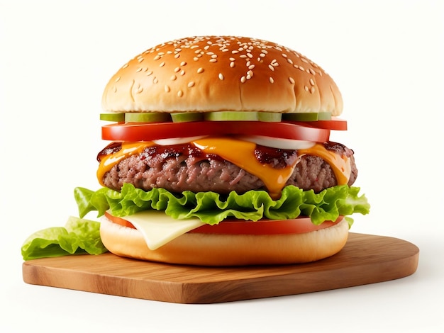 A yummy tasty burger on a white background fresh fastfood with beef and cheese