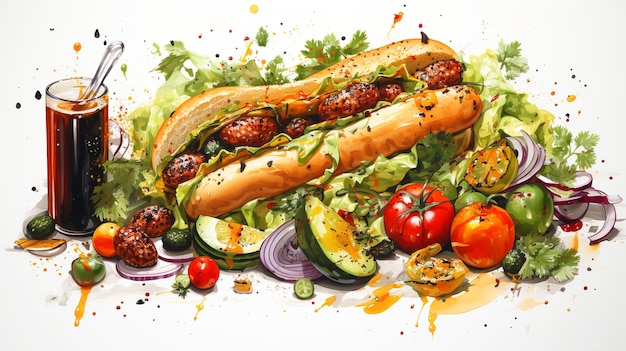 Yummy Tasty Hot Dog Combo Menu Gezond Fast Food Lifestyle Illustratie AIGegenereerd