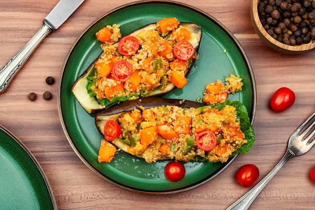 Yummy vegetarian food stuffed eggplant