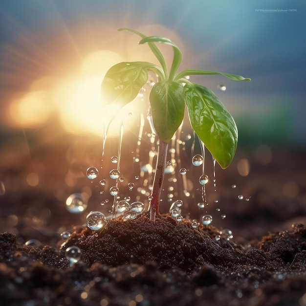 Zaailingen groeien in de grond en in het licht van de zon Bomen planten om de opwarming van de aarde te verminderen