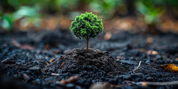 Zaailingen groeien in een stapel grond die nieuw leven en groei vertegenwoordigt Het concept van het planten van bomen om de planeet te redden en het milieu te beschermen