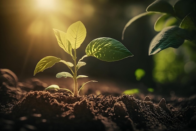 Zaailingen in de grond kweken in zonlicht in de tuin Generatieve AI 7