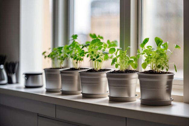 Zaailingen van groenten voor het planten in de open grond in de tuin worden gekweekt op de vensterbank voorbereiding voor het zomerseizoen zelfvoorzienende landbouw AI gegenereerd