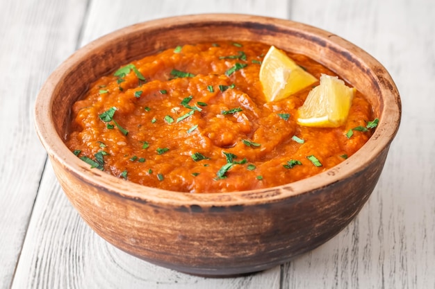 Zaalouk Moroccan eggplant dip in the bowl