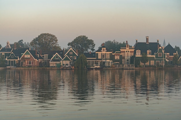 Zaandijk Netherlands Quaint Dutch village view with Zaan river