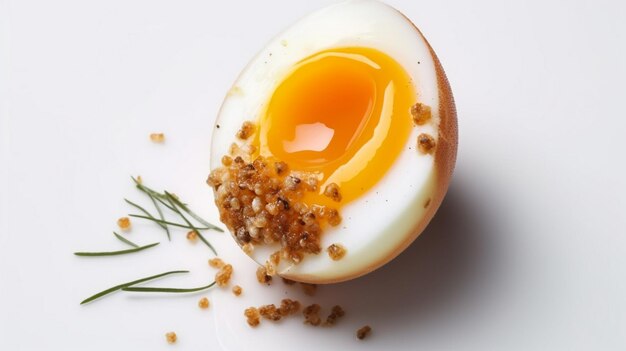 Foto zacht gekookt ei op witte achtergrond