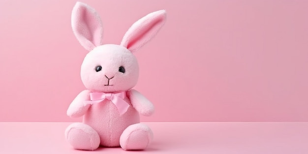 zacht stuk speelgoed konijntje Baby Roze Konijn op Roze Achtergrond