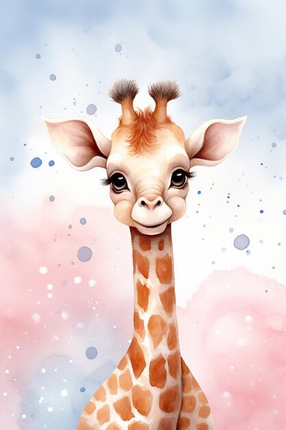 Zachte baby giraffe aquarel kinderkunst